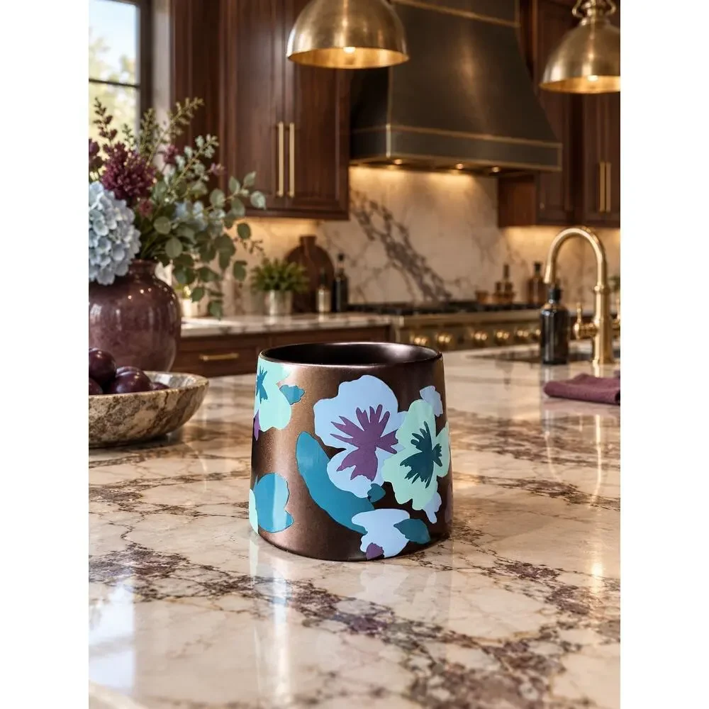 Starbucks 2020 Bronze Copper Gold Floral Pansy Ceramic Mug 14 Oz